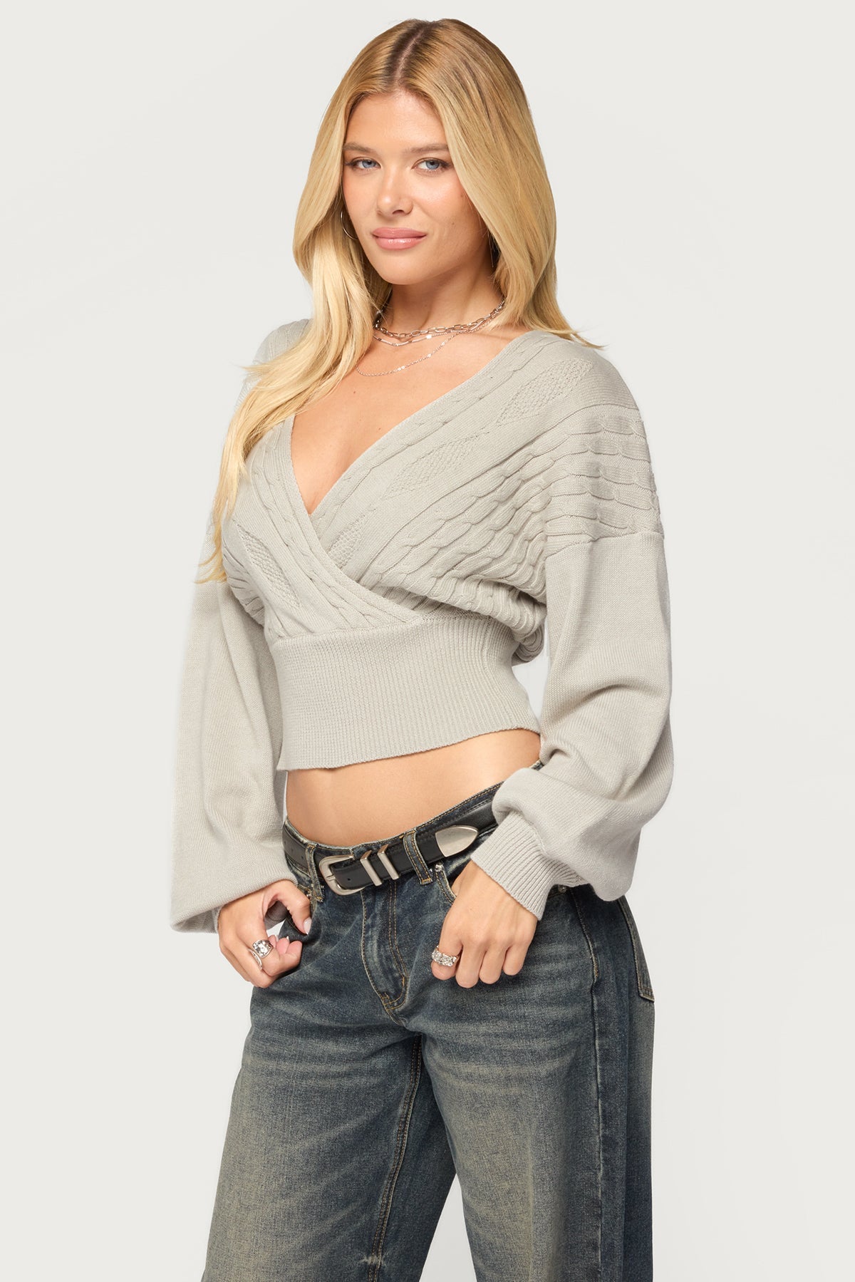 Aloa Cable Knit Wrap Sweater