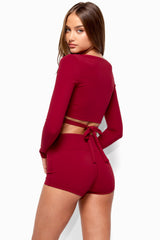 Elinor Long Sleeve Wrap Crop Top