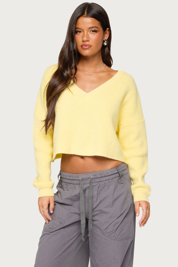 Aima V Neck Ribbed Knit Sweater