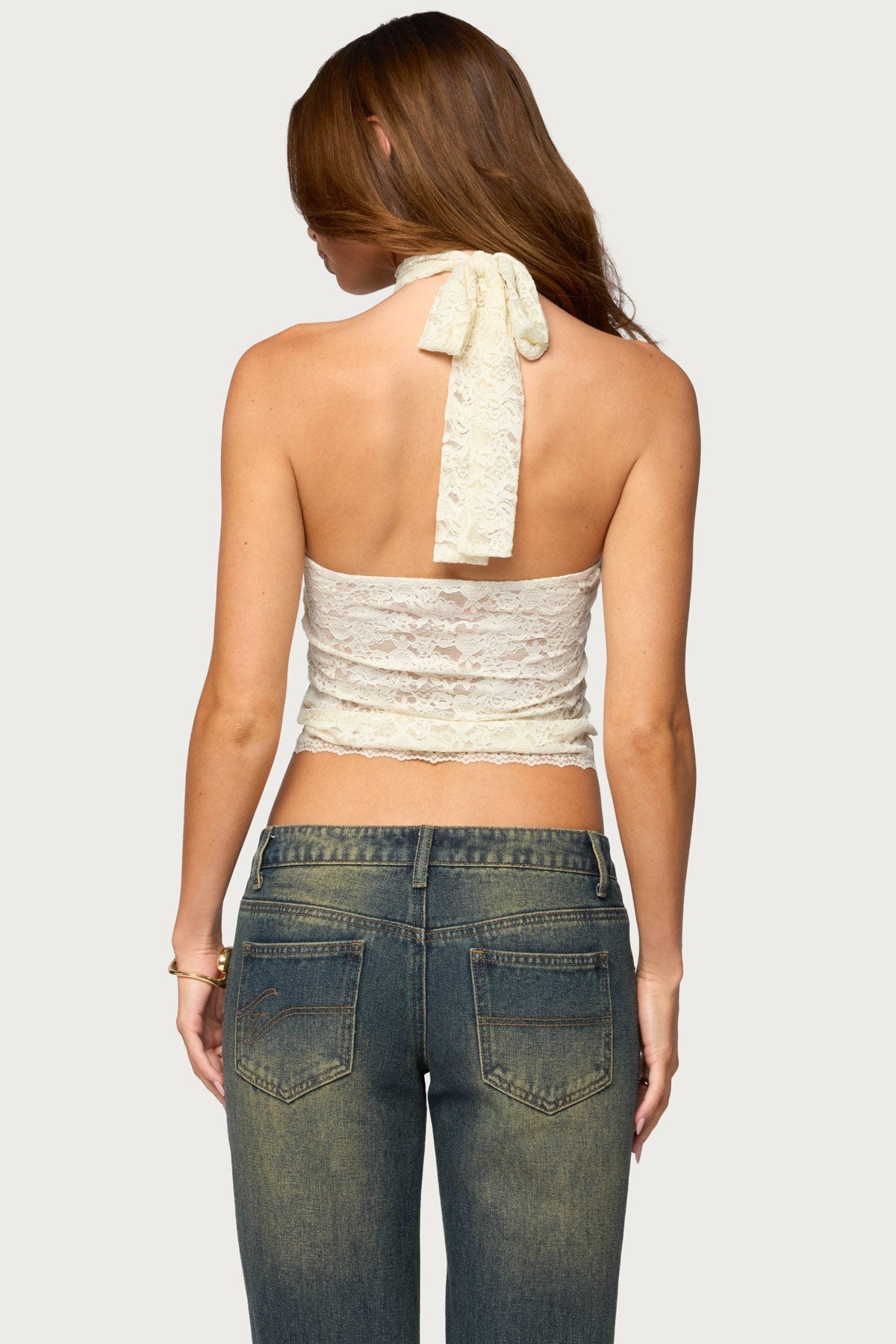Omaya Sheer Lace Halter Top