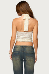 Omaya Sheer Lace Halter Top