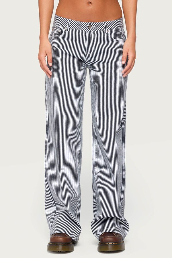 Daja Striped Low Rise Baggy Jeans