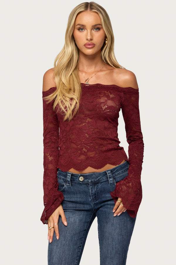 Jasha Sheer Lace Long Sleeve Top view 1