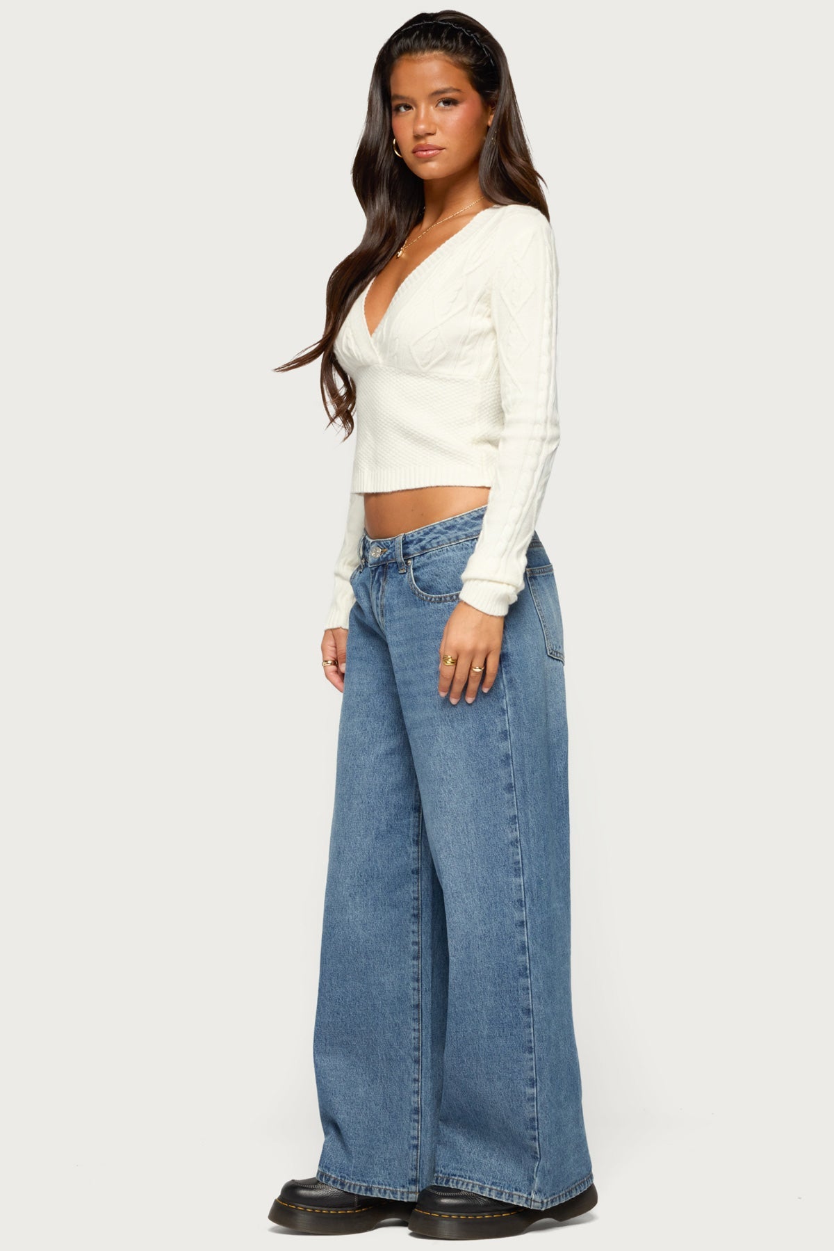 Kitti V Neck Cable Knit Sweater