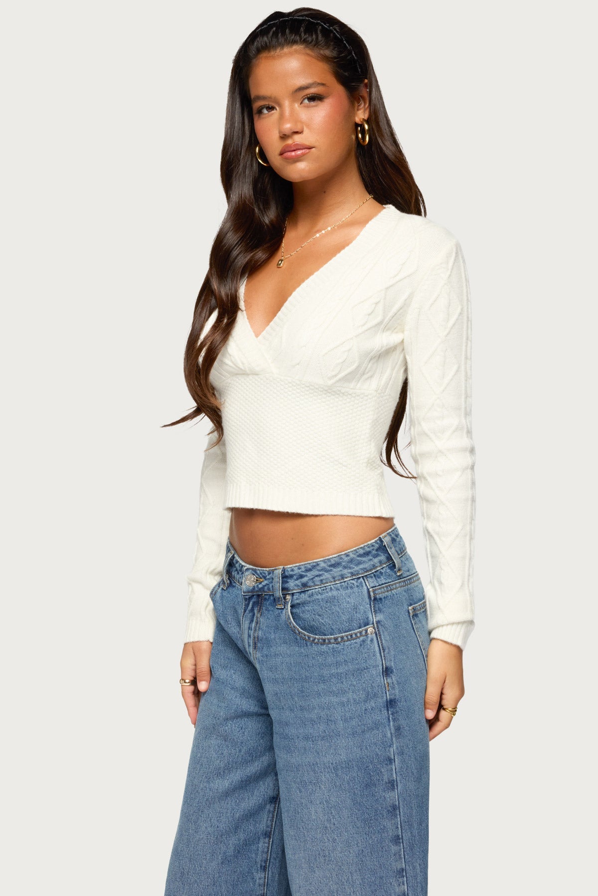 Kitti V Neck Cable Knit Sweater