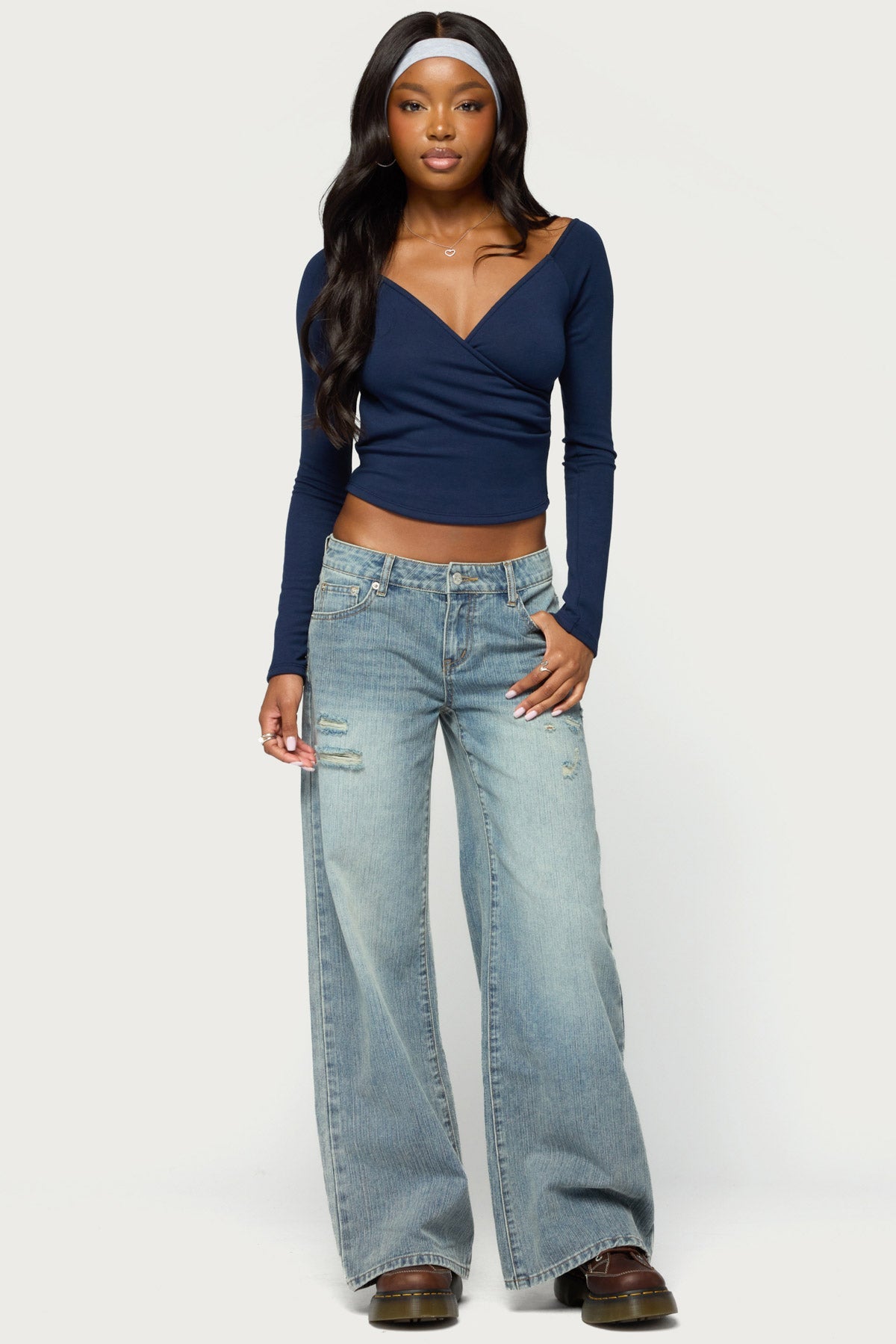 Noor Distressed Low Rise Baggy Jeans