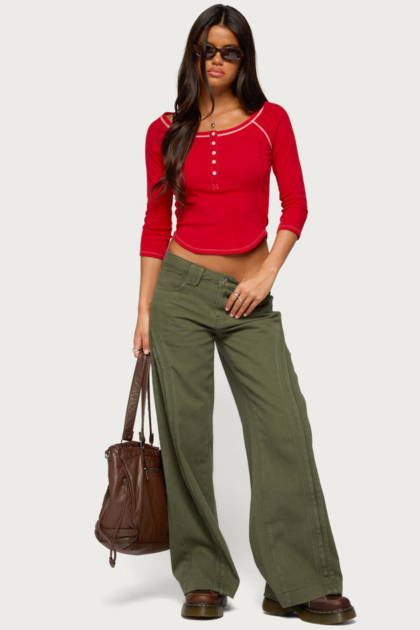Jaeva Three-Quarter Sleeve Henley Top
