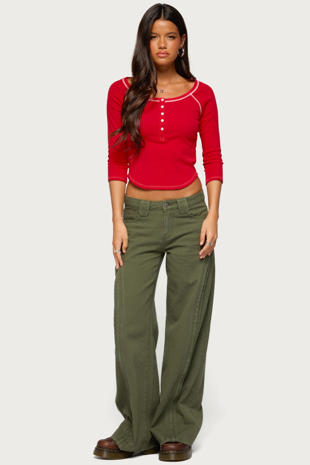 Jaeva Three-Quarter Sleeve Henley Top