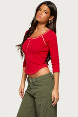 Jaeva Three-Quarter Sleeve Henley Top