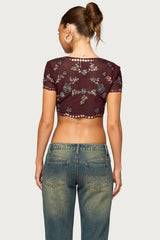 Kaelynn Bead And Sequin Mesh Top