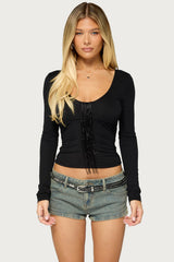 Rosalynn Metallic Fringe Long Sleeve Top