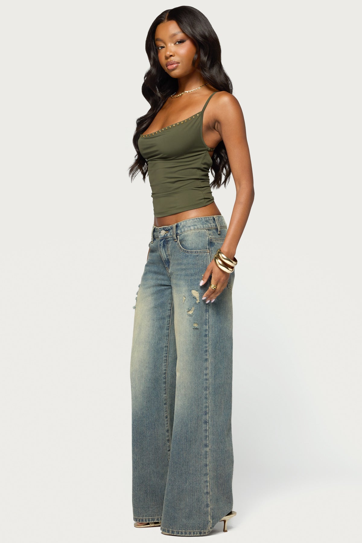 Sunae Studded Cowl Neck Top