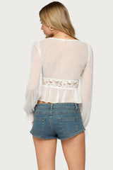 Fenia Lacey Chiffon Long Sleeve Top