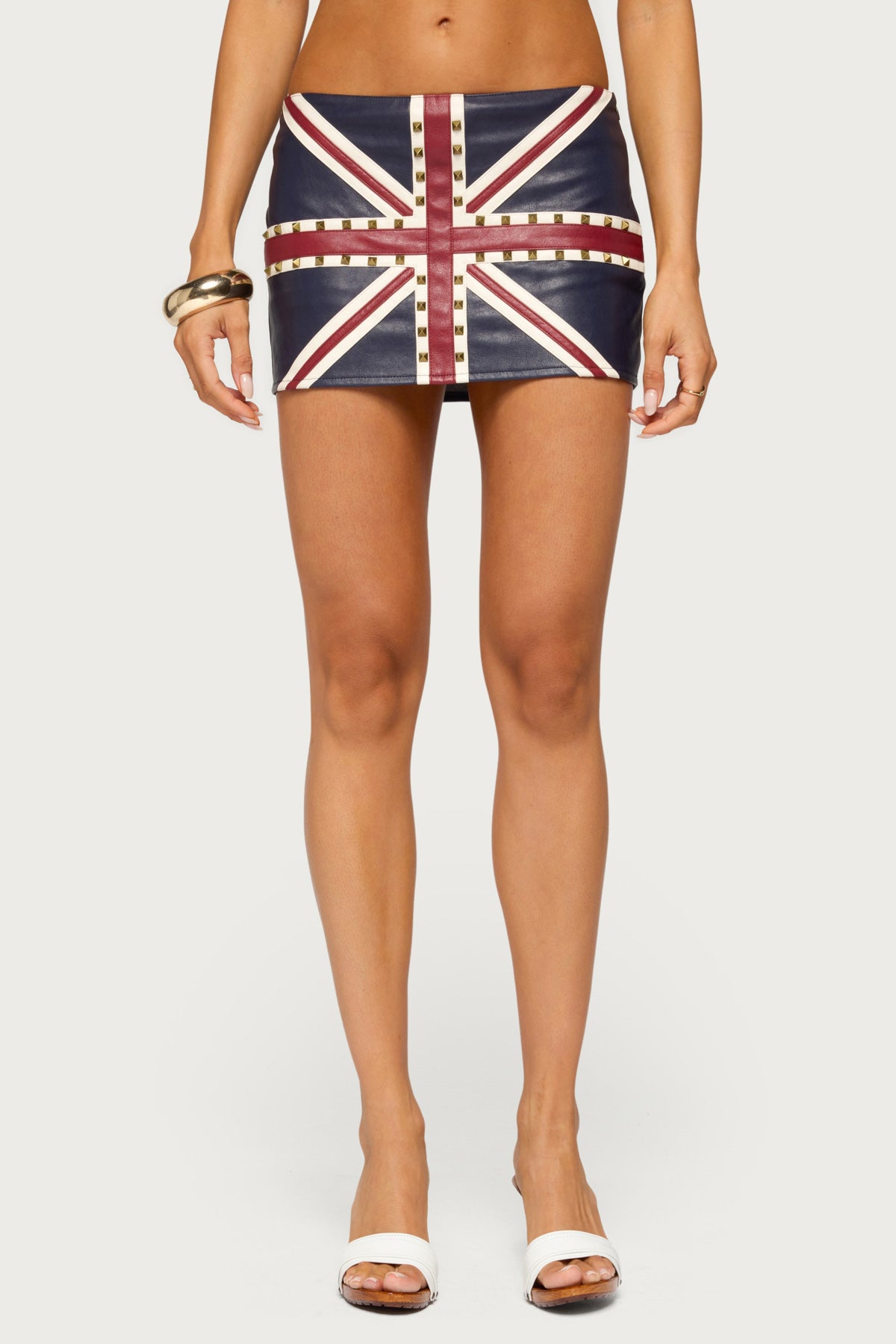 England Lover Studded Faux Leather Skort