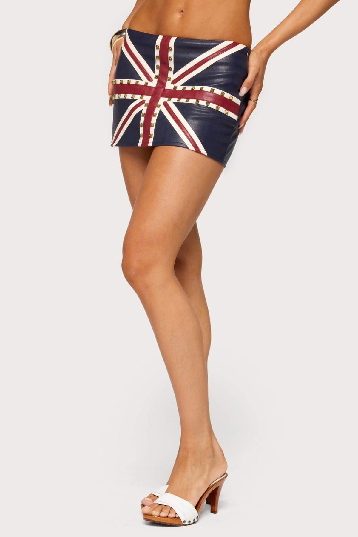 England Lover Studded Faux Leather Skort