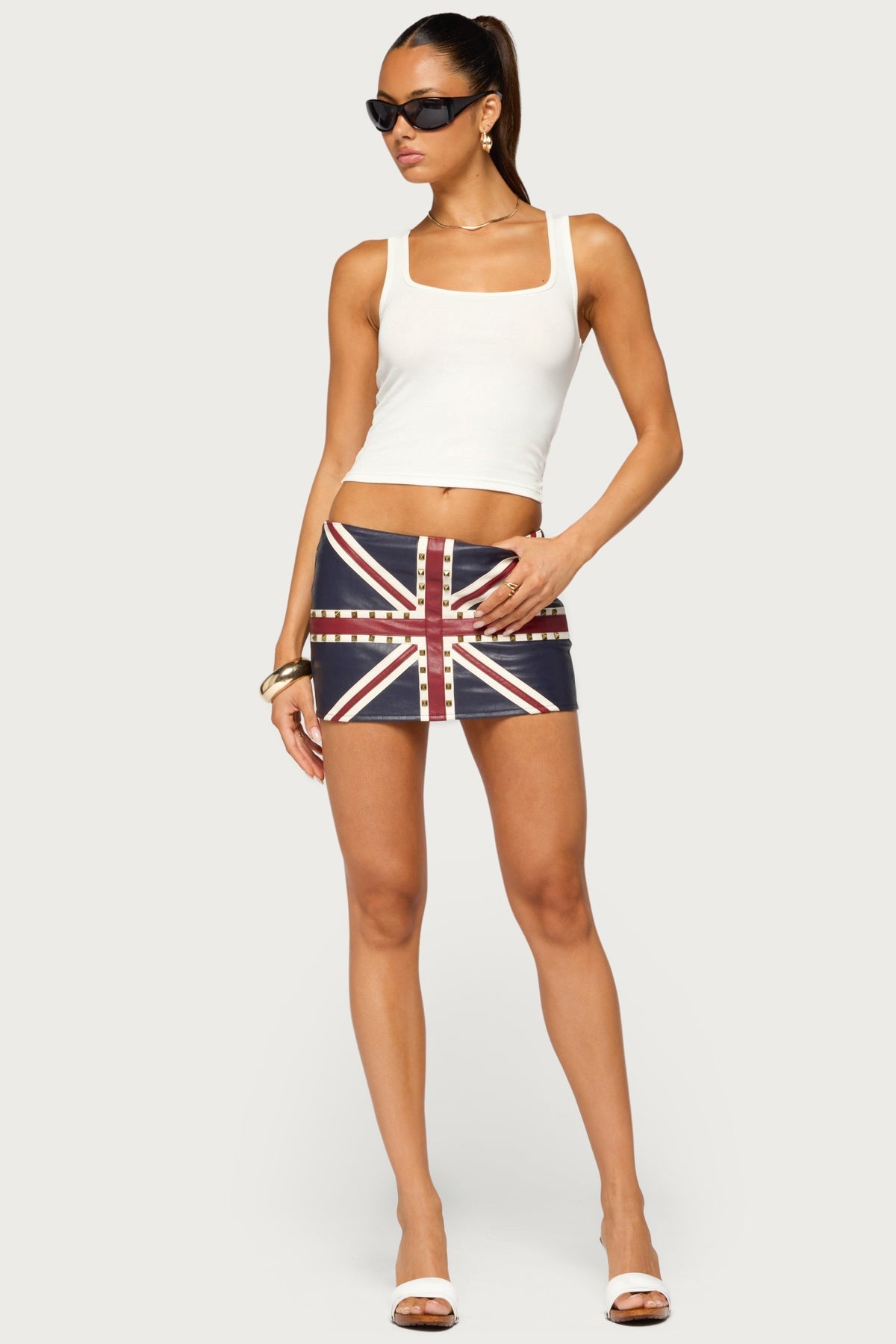England Lover Studded Faux Leather Skort