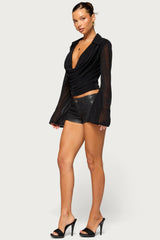 Paela Mesh Cowl Neck Long Sleeve Top