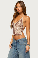 Delanie Beaded Backless Halter Top