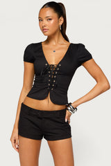 Kyleigh Puff Sleeve Lace Tie Top
