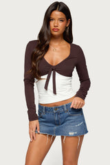 Ebia Contrast Long Sleeve Tie Top