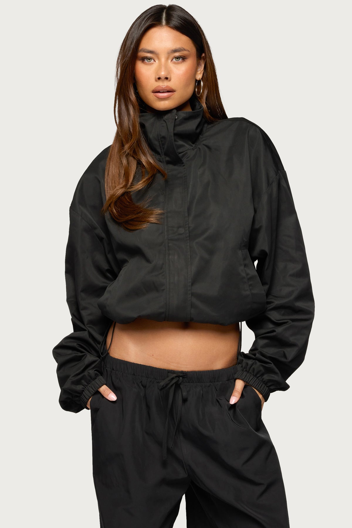 Corinne Nylon Oversized High Neck Jacket