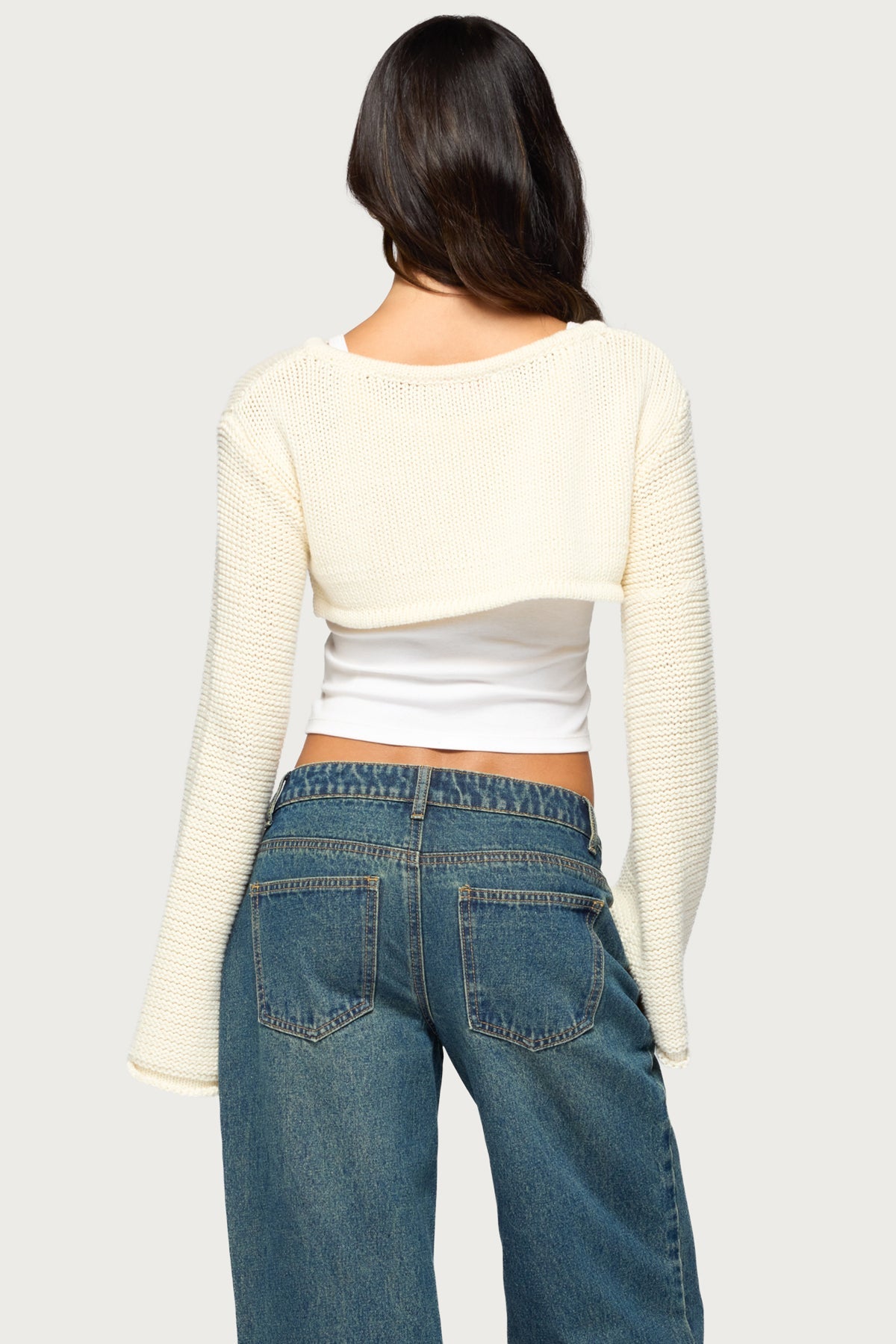 Jaquey Cropped Flared Sleeve Cardigan