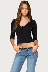 Jeila Ruched Three-Quarter Sleeve Top