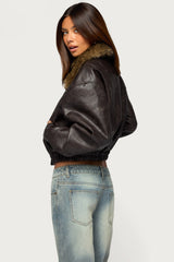 Aloura Faux Leather Bomber Jacket