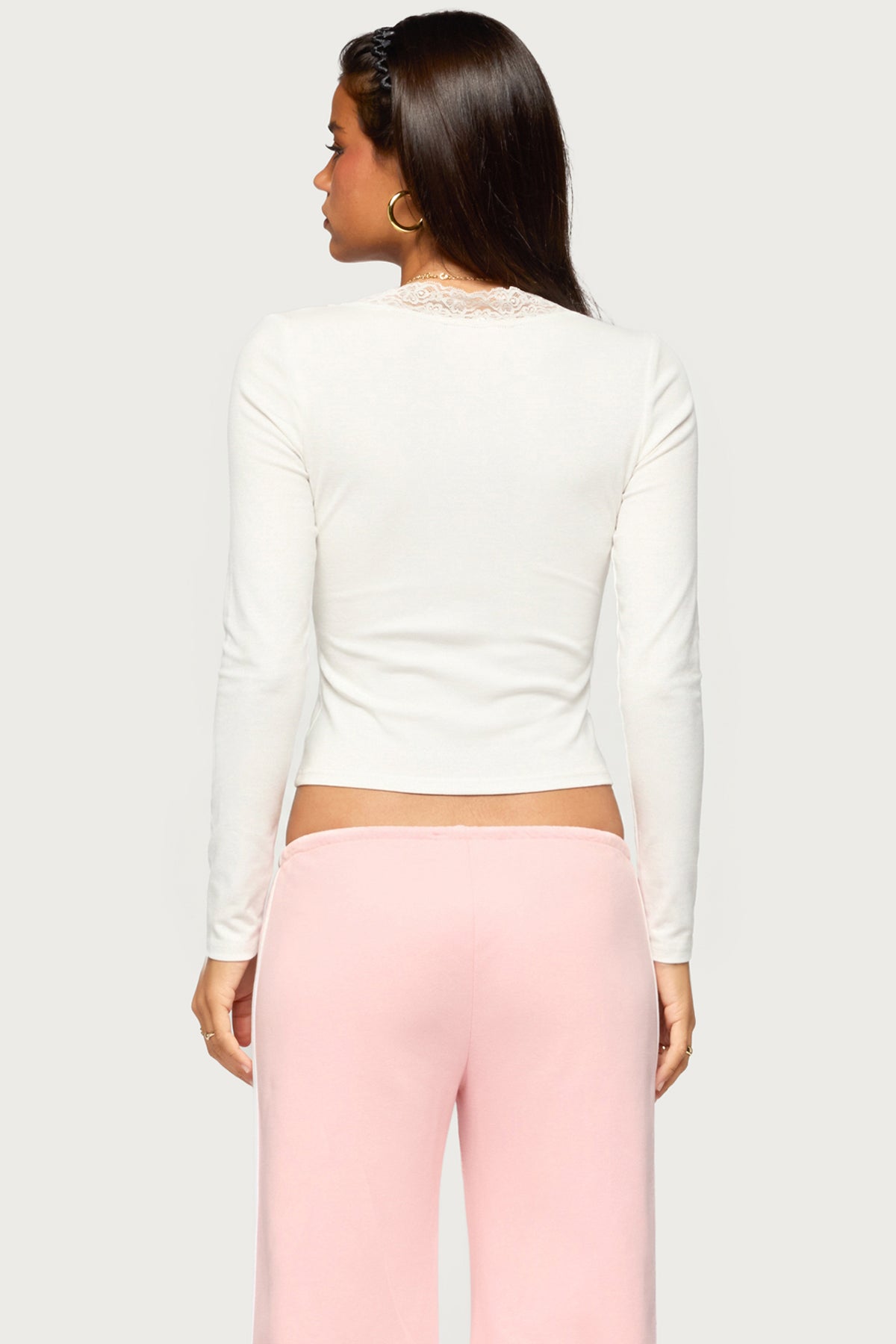 Halka Lacey Long Sleeve V Neck Top