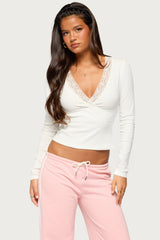 Halka Lacey Long Sleeve V Neck Top