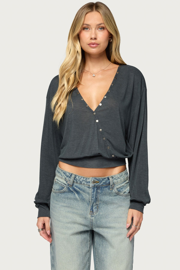 Ebby Studded Long Sleeve Wrap Top view 1