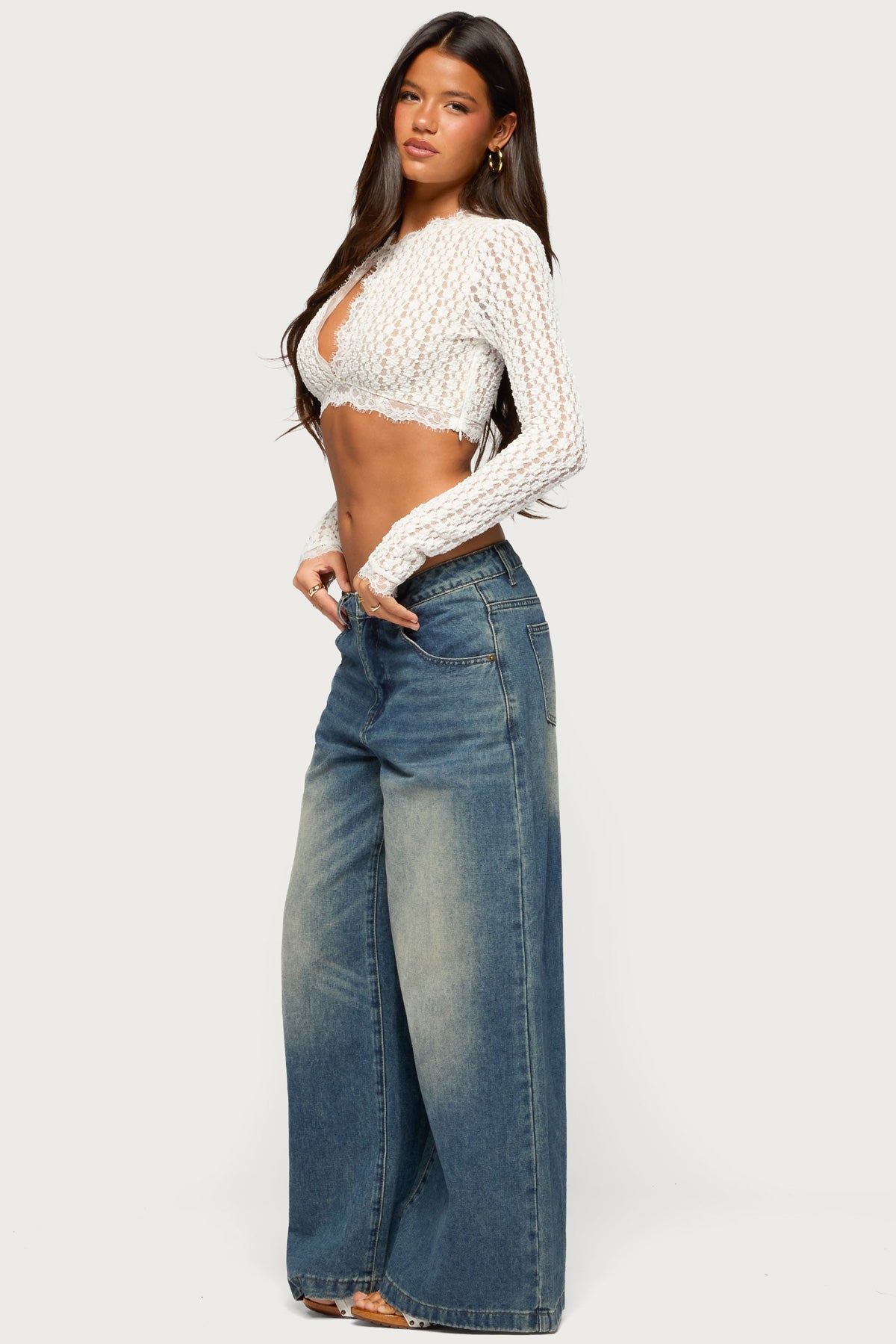 Yanti Sheer Lace Keyhole Cutout Top