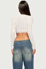 Yanti Sheer Lace Keyhole Cutout Top