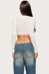 Yanti Sheer Lace Keyhole Cutout Top