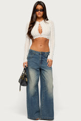 Yanti Sheer Lace Keyhole Cutout Top