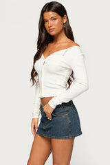 Leely Long Sleeve Button Up Ribbed Top