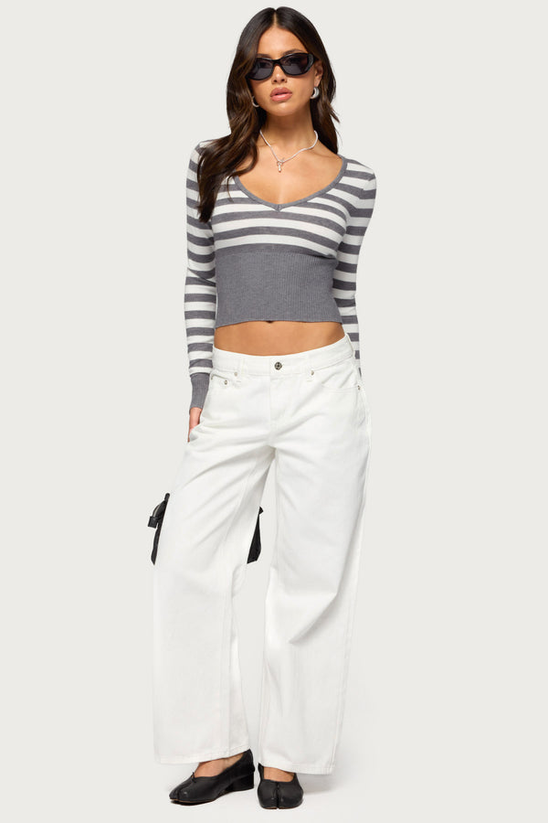 Kaeva Cropped Striped Knit Sweater