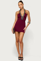 Kaeleigh Beaded Halter Mini Dress