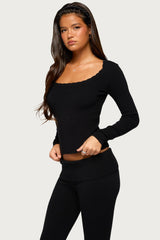 Raira Scalloped Knit Long Sleeve Top