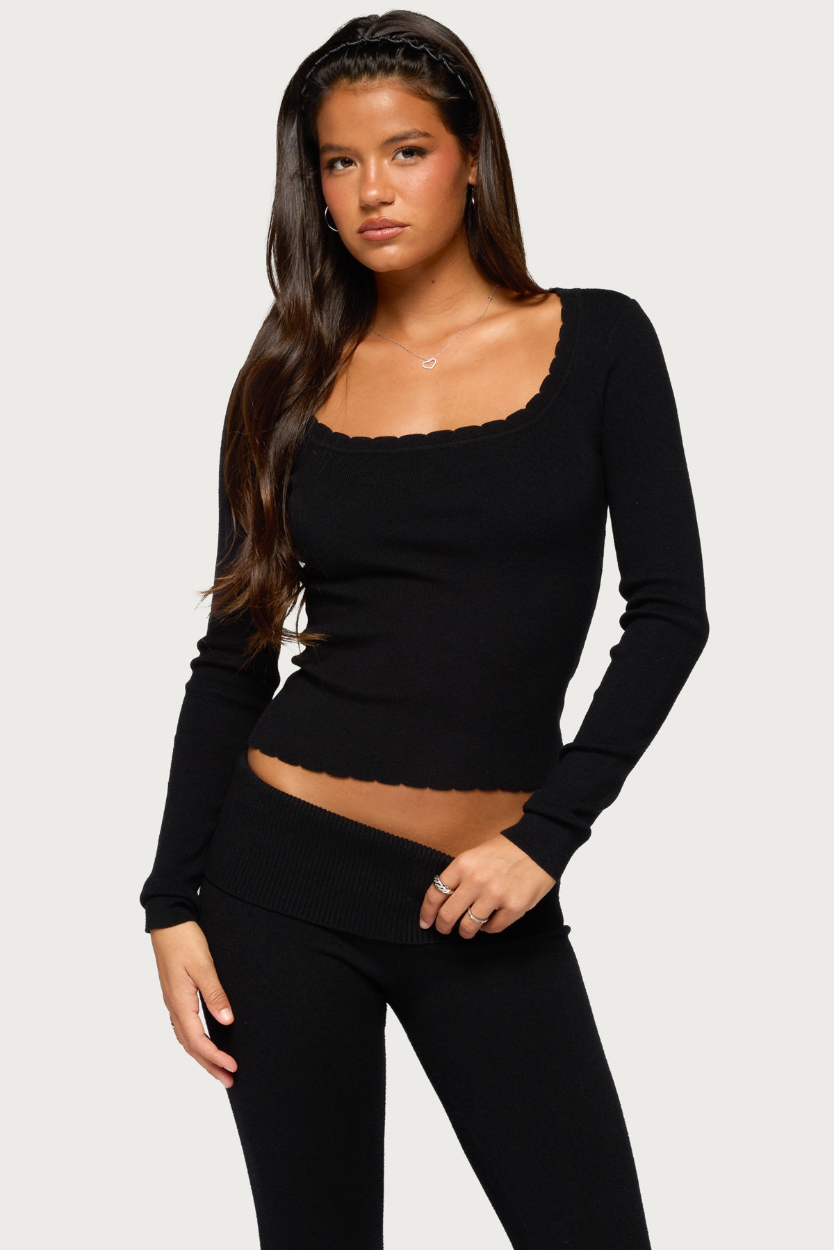Raira Scalloped Knit Long Sleeve Top