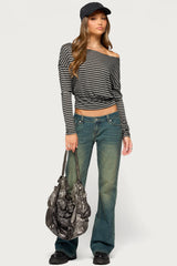 Luiza Striped Off Shoulder Long Sleeve Top