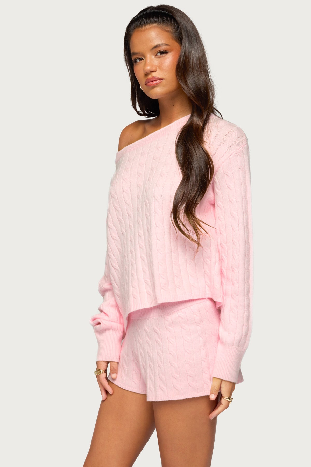 Coralee Off Shoulder Cable Knit Sweater