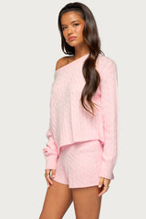 Coralee Off Shoulder Cable Knit Sweater