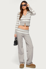 Rasha Striped Knit Zip Up Hoodie