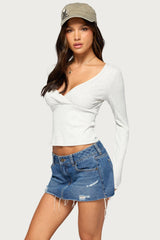 Nogi Overlap V Neck Long Sleeve Top