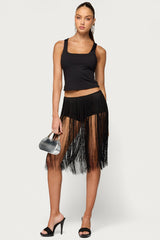 Kaidence Built In Shorts Fringed Midi Skirt