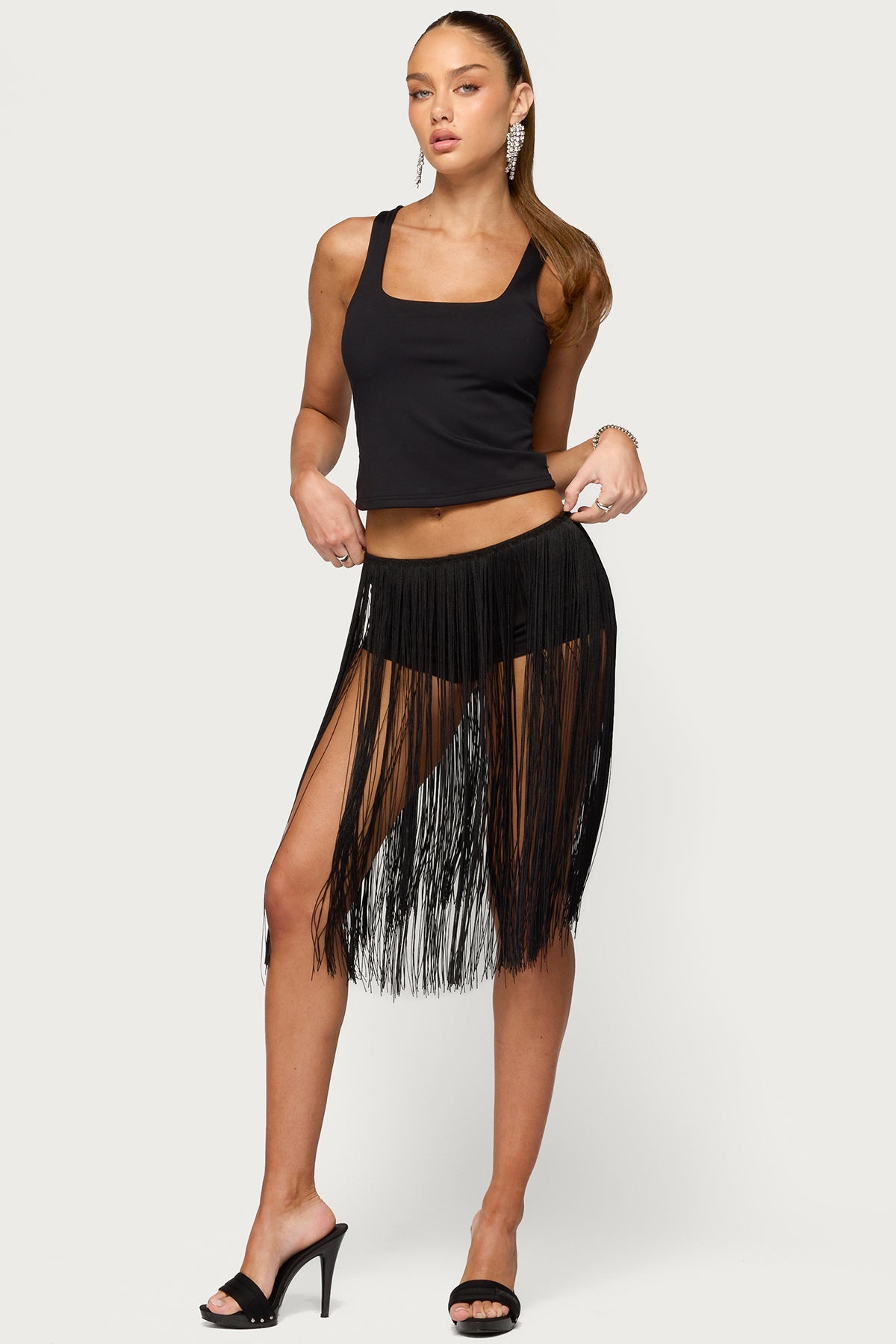 Kaidence Built In Shorts Fringed Midi Skirt