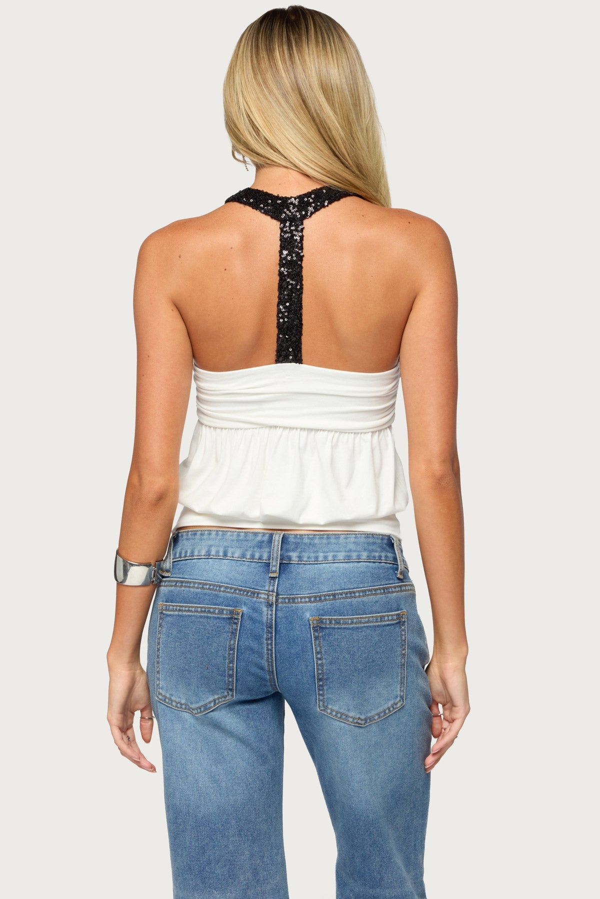 Timara Draped Ruched Sequin Top
