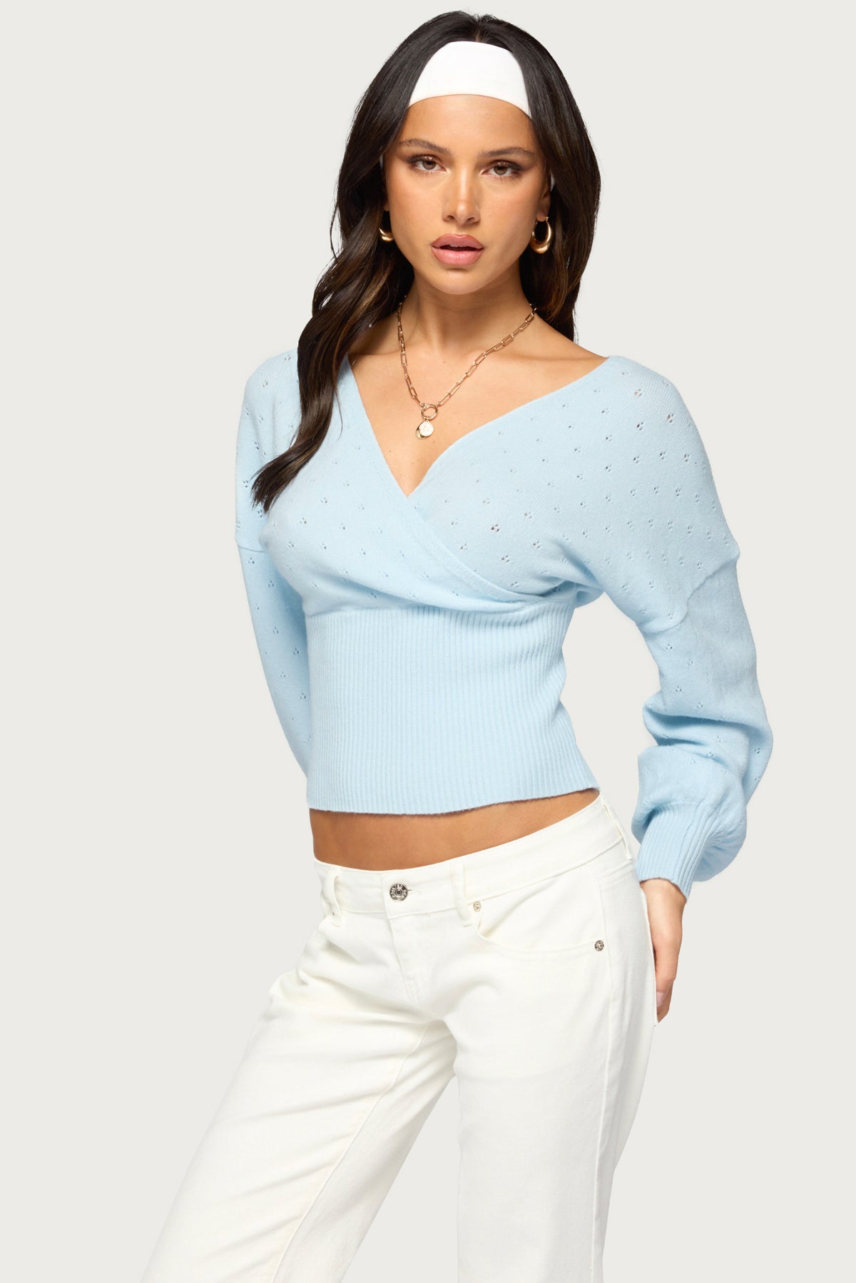 Mayan Pointelle Knit Wrap Sweater