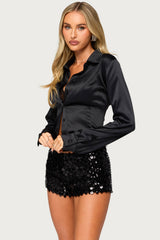 Hissy Satin Effect Button Up Top